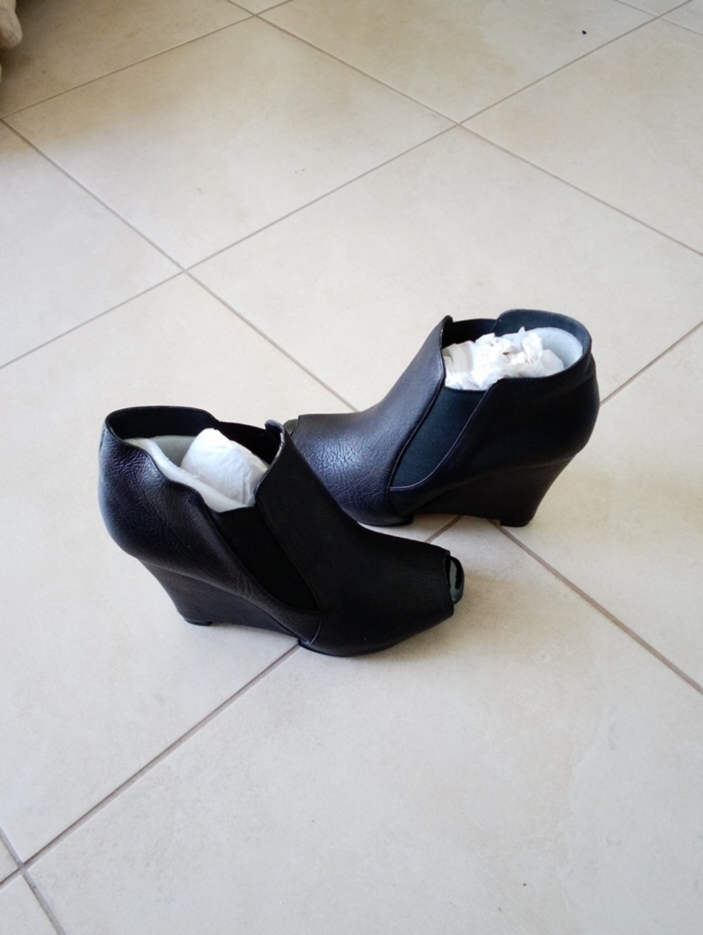 Farylrobin Black Peep-Toe Wedge Booties